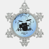 Drums Blue Personal Name en Date Tin Sneeuwvlok Ornament (Voorkant)