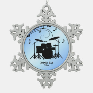 Drums Blue Personal Name en Date Tin Sneeuwvlok Ornament