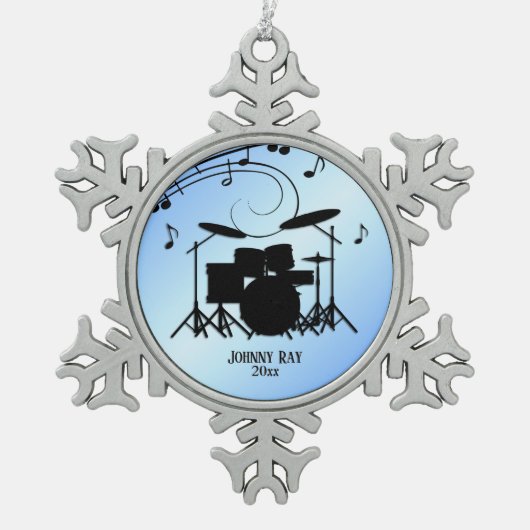 Drums Blue Personal Name en Date Tin Sneeuwvlok Ornament (Voorkant)