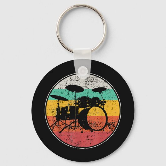 Drums Drummer Band Drumset Retro Sleutelhanger (Voorkant)