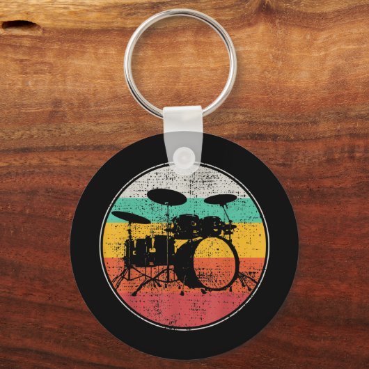 Drums Drummer Band Drumset Retro Sleutelhanger (Voorkant)