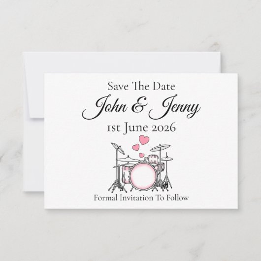 Drums Drummer Musician Wedding Save The Date (Voorkant)