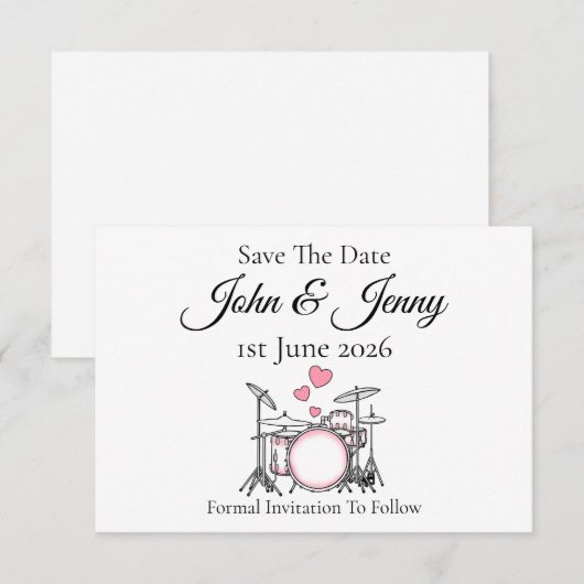 Drums Drummer Musician Wedding Save The Date (Voorkant / Achterkant)