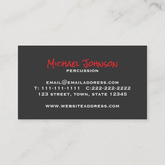 Drums Drummer Percussie Minimale Zwarte Muziek Coo Visitekaartje (Achterkant)