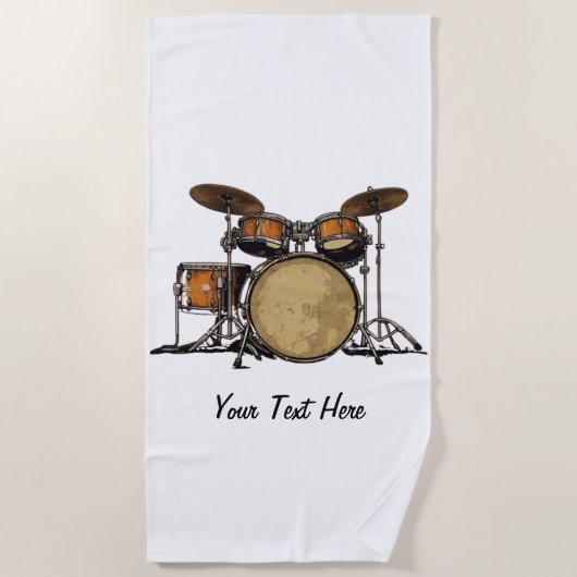 Drums Drummer Zwart Wit Custom Drummer's Muziek Strandlaken (Voorkant)