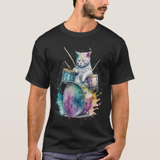 Drums Drummmer Kat 4 T-shirt (Voorkant)