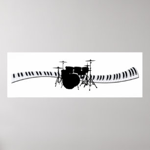 Drums en banner met pianotoetsenbord poster