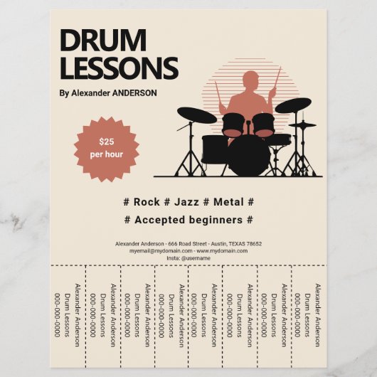 Drums Lessons Tear Off Strips Flyer (Voorkant)
