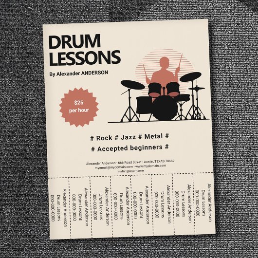 Drums Lessons Tear Off Strips Flyer