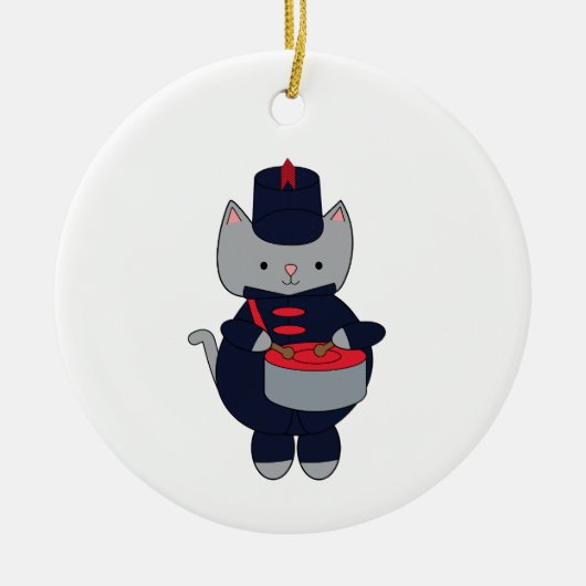 Drums Marching Band Cat Navy Blue Red Personalize Keramisch Ornament (Voorkant)
