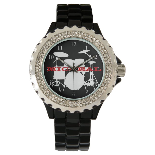 Drums met nummers en aangepaste naam horloge (Voorkant)