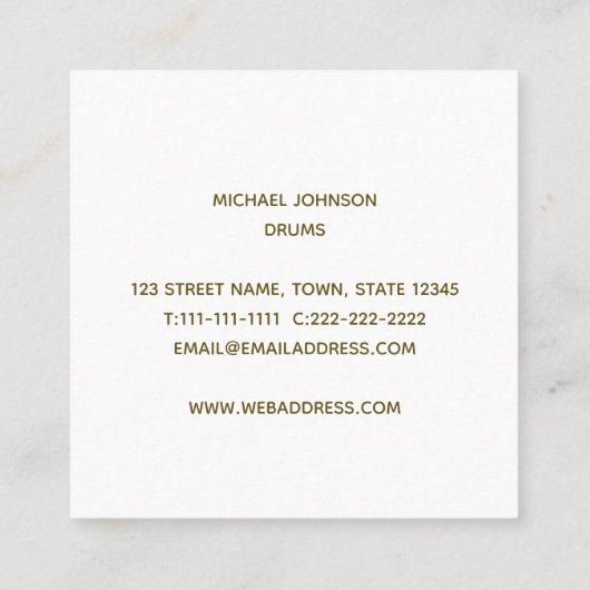 Drums minimalistisch modern | Drummer Simple Black Vierkante Visitekaartje (Achterkant)