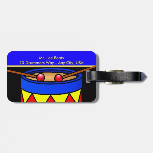 Drums op Bagagelabel met lederen riem (Achterkant horizontaal)
