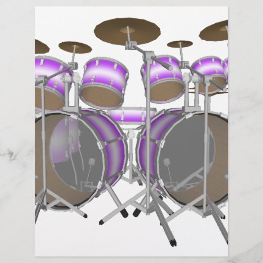 Drums: Paars & Wit Drumstel: 3D Model: Flyer (Voorkant)