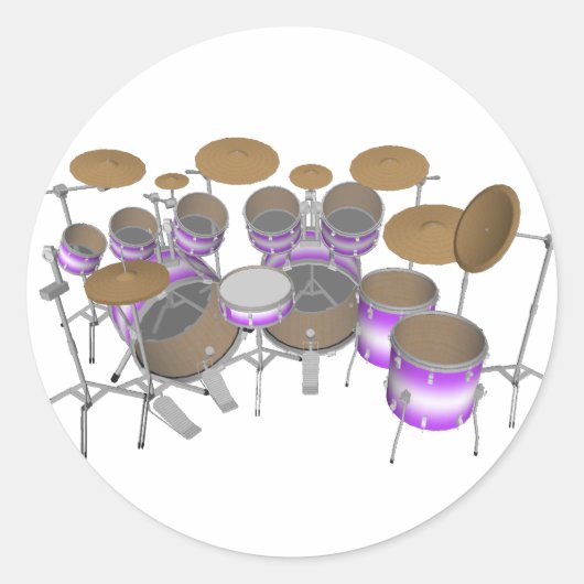 Drums: Paarse & witte drumkit: 3D-model: Ronde Sticker (Voorkant)
