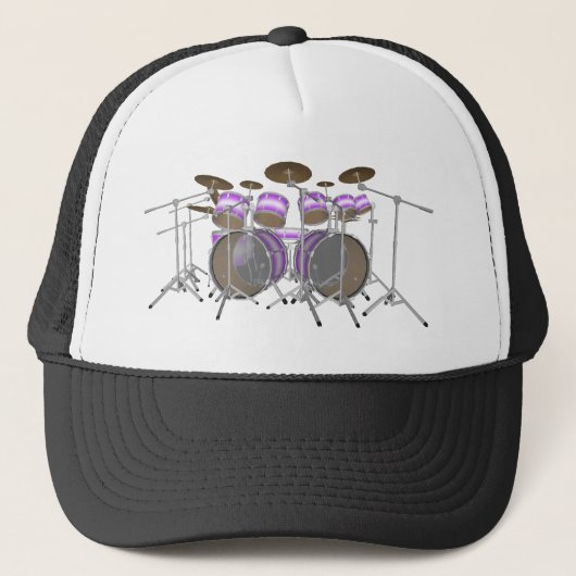 Drums: Paarse & witte drumkit: 3D-model: Trucker Pet (Voorkant)