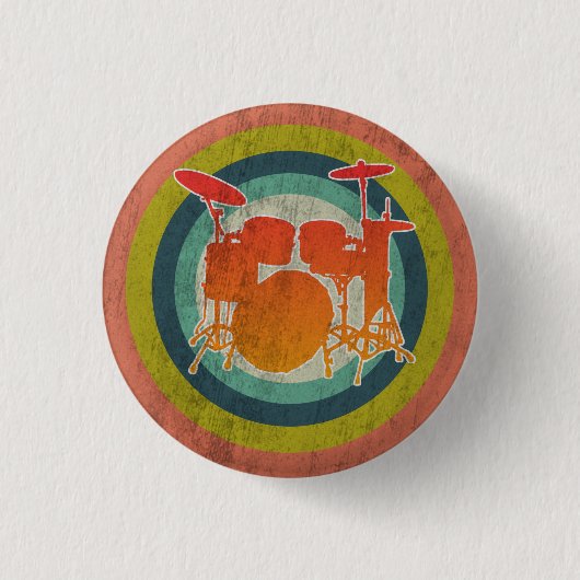 Drums Percussie: Vintage Retro Drumstel Ronde Button 3,2 Cm (Voorkant)