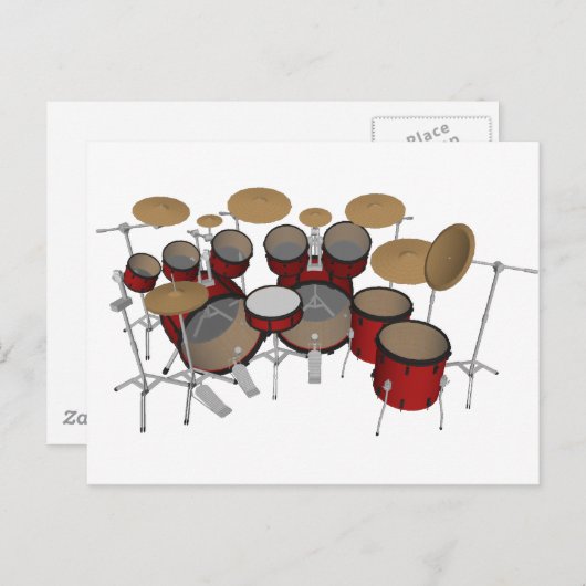 Drums: Red Drum Kit: 3D-model: Briefkaart (Voorkant / Achterkant)