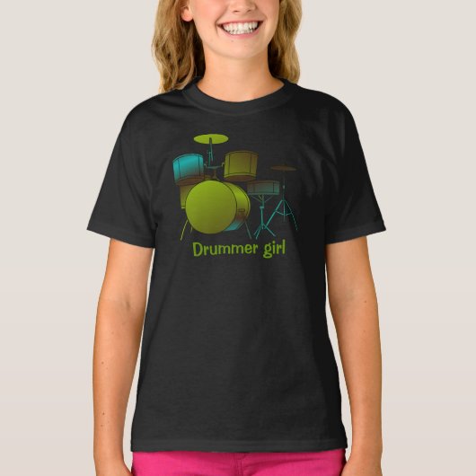 Drums T-shirt Groen/blauw met tekst (Voorkant)