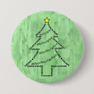 Drums Tekst Kerstboom Ronde Button 7,6 Cm
