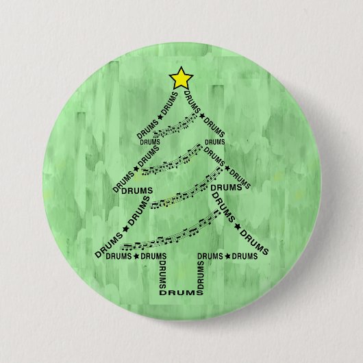 Drums Tekst Kerstboom Ronde Button 7,6 Cm (Voorkant)
