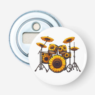 Drums Zonnebloem Bloem Muzikant Muziek Bloemrijk Button Flesopener