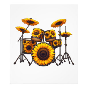 Drums Zonnebloem Muzikant Muziek Bloemen Foto Afdruk