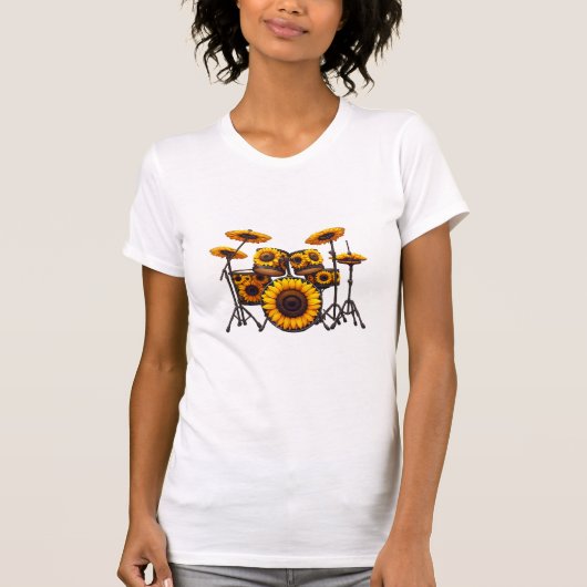 Drums Zonnebloem Muzikant Muziek Bloemen T-shirt (Voorkant)