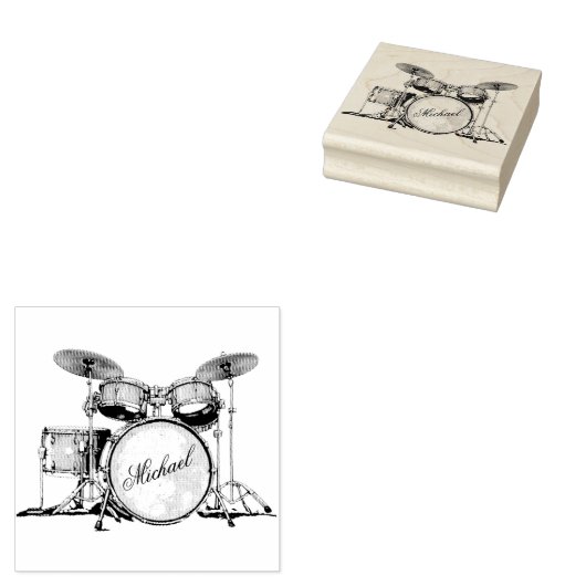 Drumset Drummer gepersonaliseerd Rubberstempel (Gestempeld)