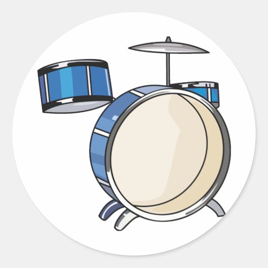 Drumset Eenvoudig Driedelig Blue.png Ronde Sticker (Voorkant)