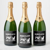 Drumspeler en kattenliefhebber drummen muzikant dr sparkling wijnetiket (Flessen)