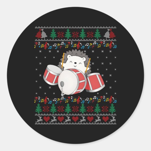 Drumspeler Lelijk Hedgehog Ronde Sticker (Voorkant)