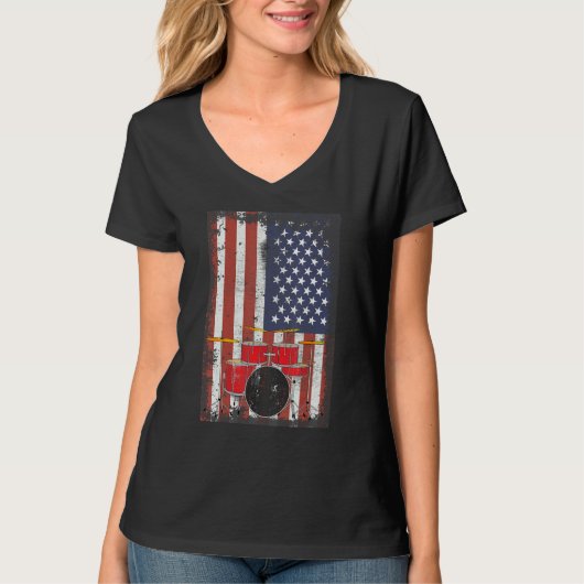 drumstel Amerikaanse vlag op 4 juli T-shirt (Voorkant)