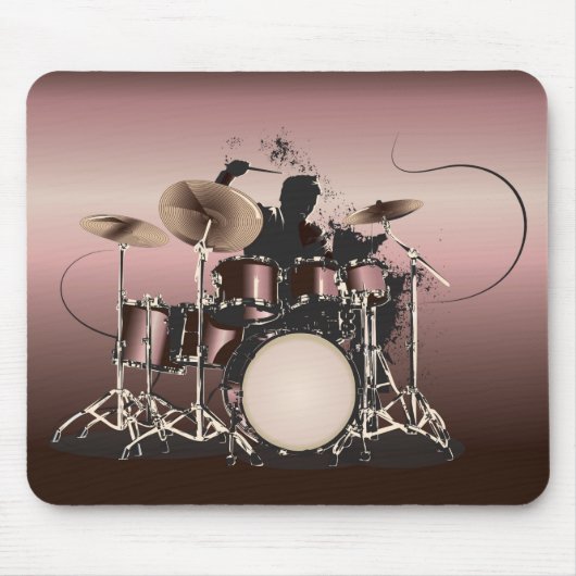 Drumstel en drummer aan het spelen muismat (Voorkant)