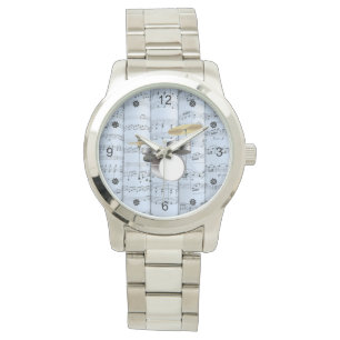 Drumstel~Opgerolde Bladmuziek~Blauwe Tint Achtergr Horloge