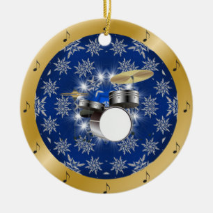 Drumstel ~ Zilver ~ Blauw ~ Goud ~ Kerstmis ~ Keramisch Ornament