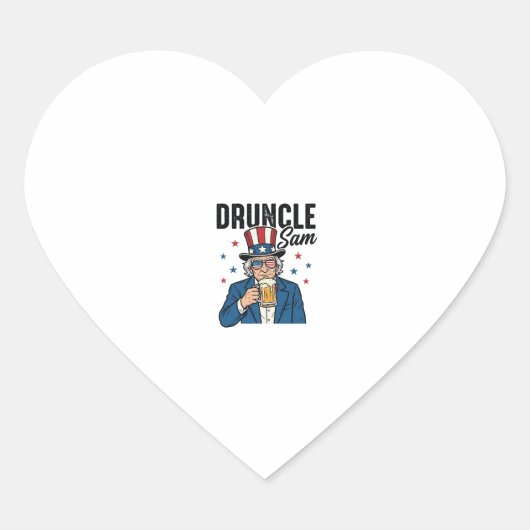 Druncle Sam Grappig Patriottisch Bier Vector Desig Hart Sticker (Voorkant)