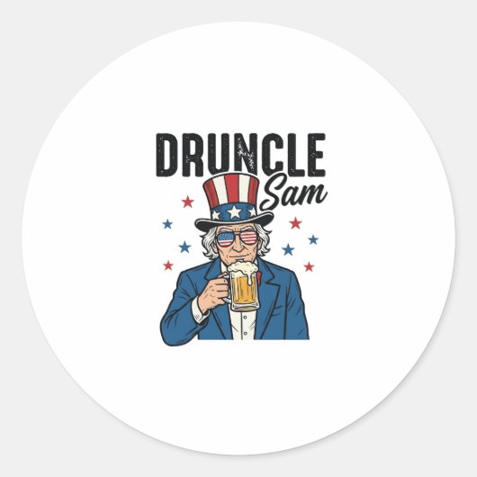 Druncle Sam Grappig Patriottisch Bier Vector Desig Ronde Sticker (Voorkant)