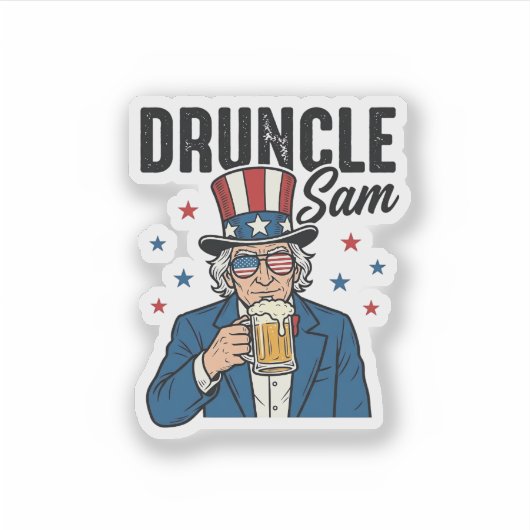 Druncle Sam Grappig Patriottisch Bier Vector Desig Sticker (Voorkant)