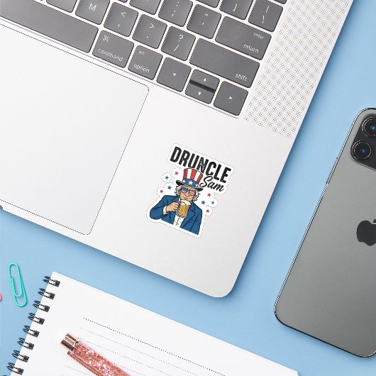 Druncle Sam Grappig Patriottisch Bier Vector Desig Sticker (Laptop met iPhone)