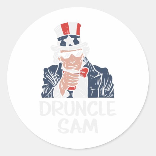 Druncle Sam Grappig Uncle Sam Beer 4th of July Par Ronde Sticker (Voorkant)