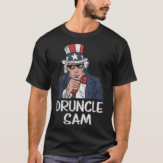 Druncle Sam Grappig Uncle Sam Beer 4th of July Par T-shirt (Voorkant)