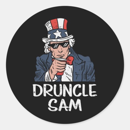 Druncle Sam Grappige Oom Sam Bier 4 Juli Feest Ronde Sticker (Voorkant)