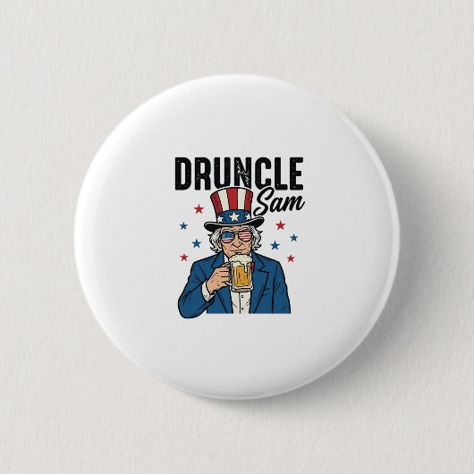 Druncle Sam Grappige Patriottische Bier Vector Des Ronde Button 5,7 Cm (Voorkant)