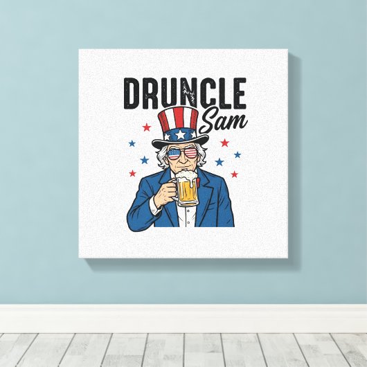 Druncle Sam Grappige Patriottische Bier Vector Ont Canvas Afdruk (Insitu (Houten vloer))