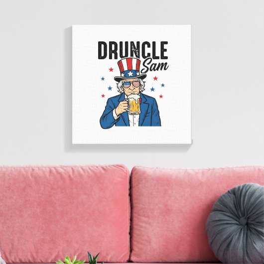 Druncle Sam Grappige Patriottische Bier Vector Ont Canvas Afdruk (Insitu (Woonkamer))