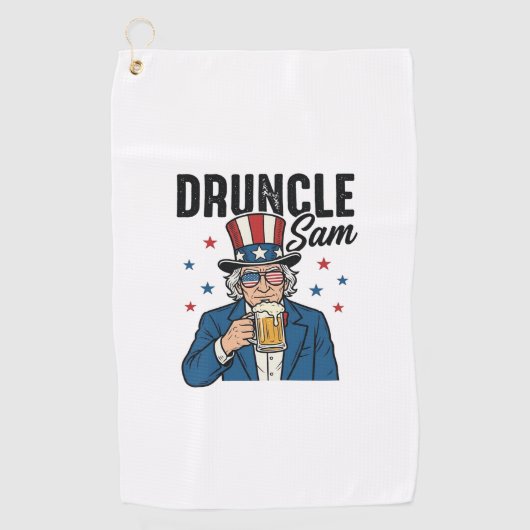 Druncle Sam Grappige Patriottische Bier Vector Ont Golfhanddoek (Voorkant)