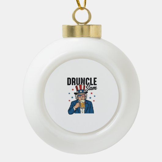 Druncle Sam Grappige Patriottische Bier Vector Ont Keramische Bal Ornament (Voorkant)