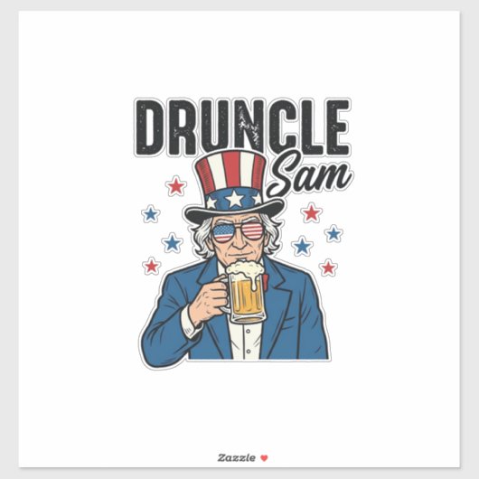 Druncle Sam Grappige Patriottische Bier Vector Ont Sticker (Vel)