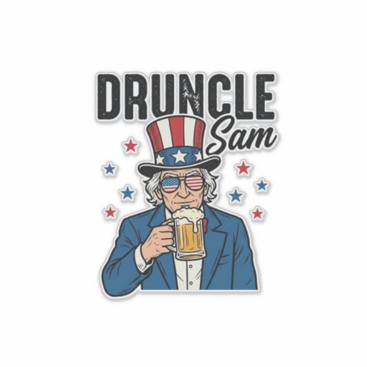 Druncle Sam Grappige Patriottische Bier Vector Ont Sticker (Voorkant)